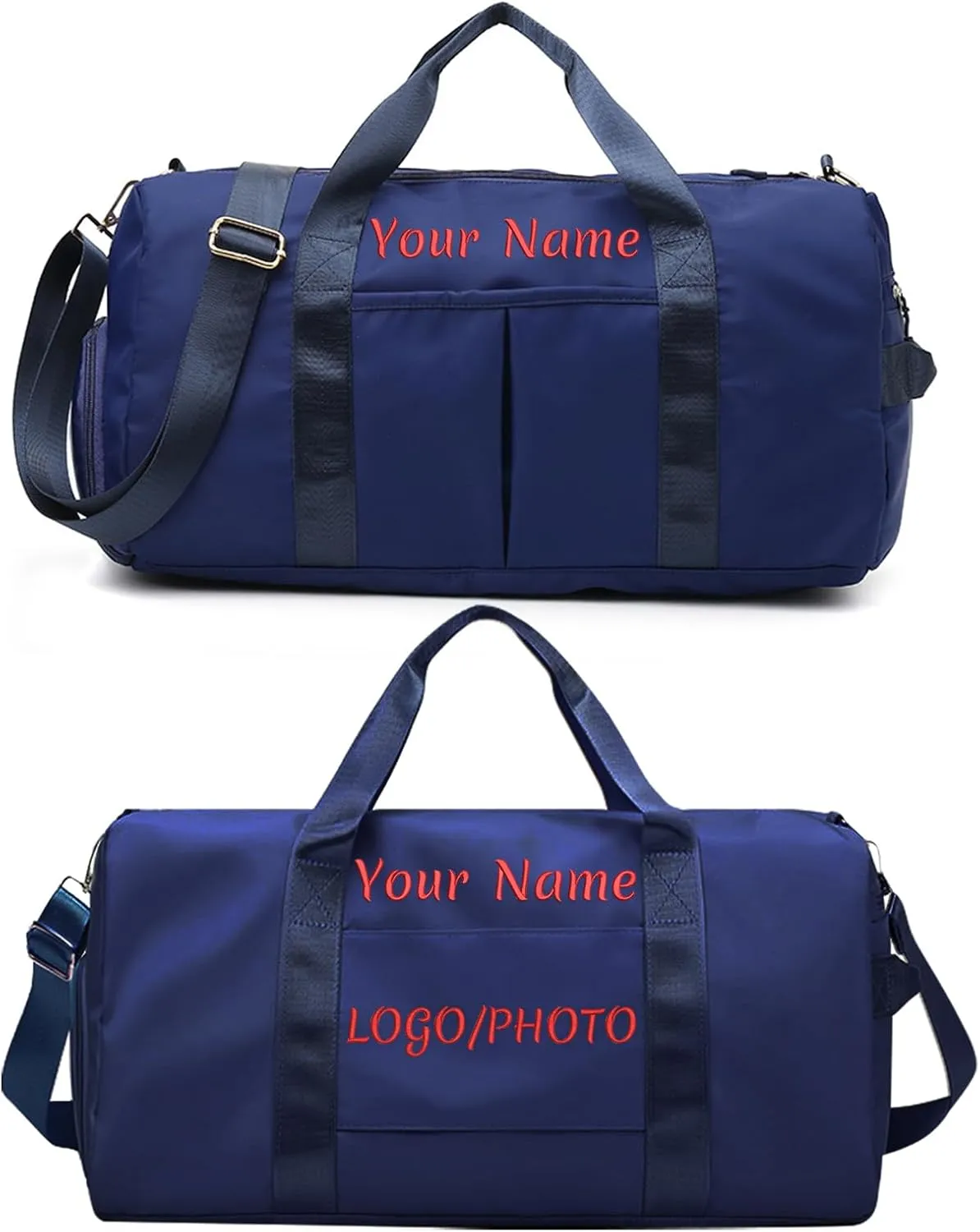 Custom Duffle Bag, Personalized Travel Bag Purely hand embroidered name logo, Gym Bag for Women/Men, with separate wet and dry pockets and shoe bags