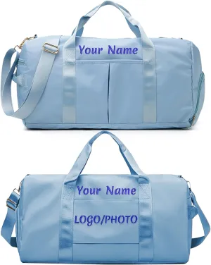 Custom Duffle Bag, Personalized Travel Bag Purely hand embroidered name logo, Gym Bag for Women/Men, with separate wet and dry pockets and shoe bags