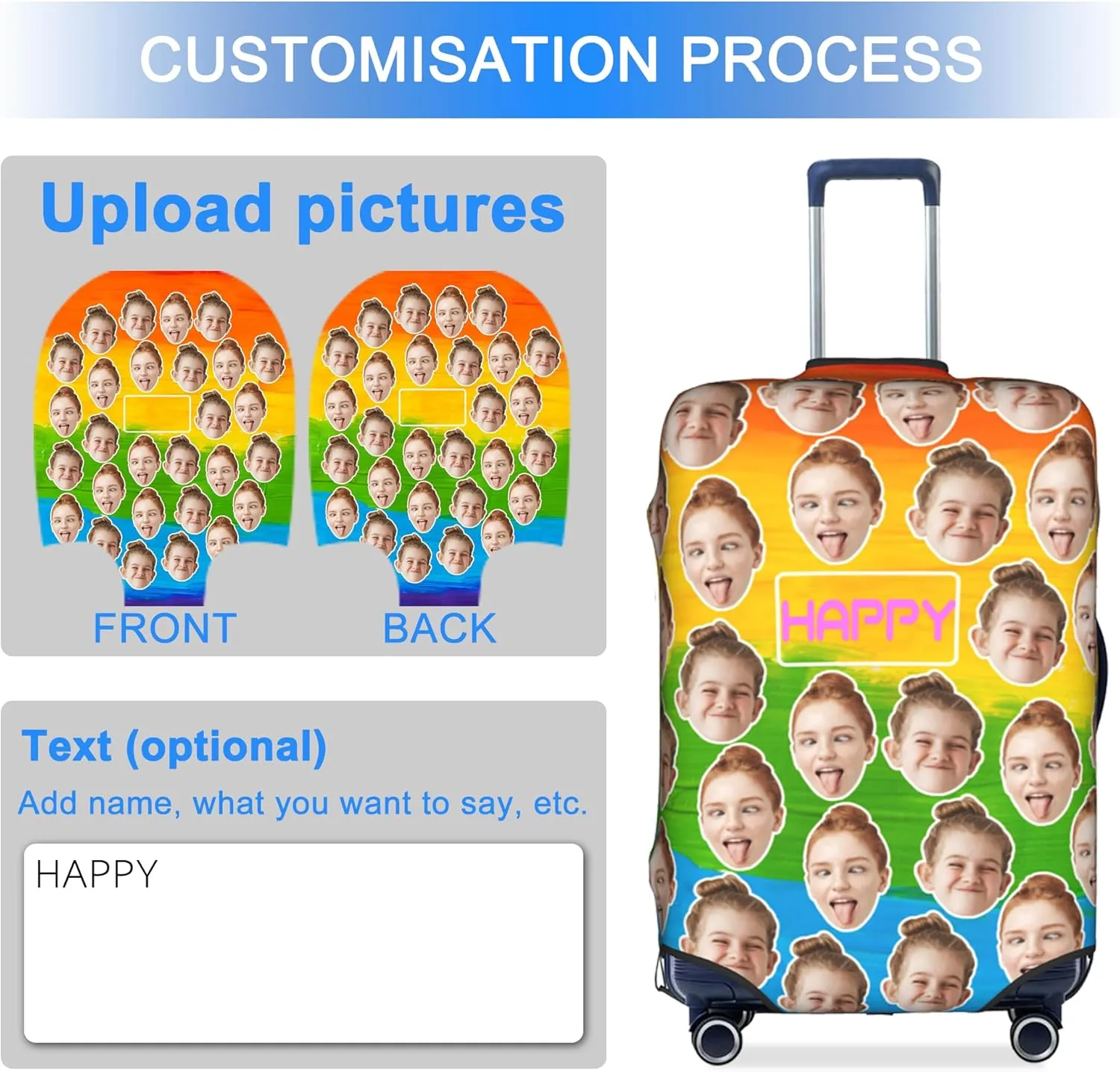 Custom Luggage Cover Personalized Suitcase Cover Add Your Name Photo Text Logo Double Sided Design Customized Elastic Protector Washable luggage cover protector for Travel（S-XL） (Avatar, M)