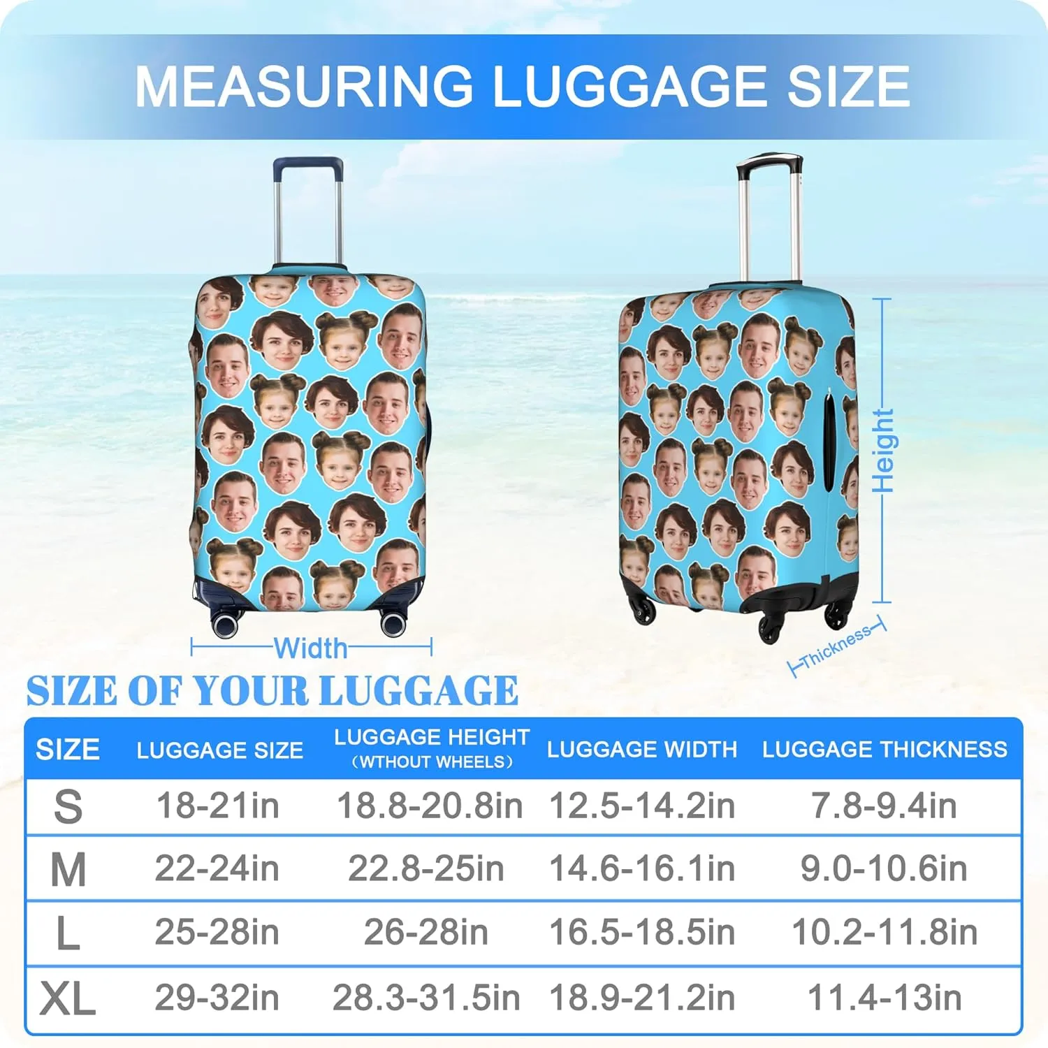 Custom Luggage Cover Personalized Suitcase Cover Add Your Name Photo Text Logo Double Sided Design Customized Elastic Protector Washable luggage cover protector for Travel（S-XL） (Avatar, M)