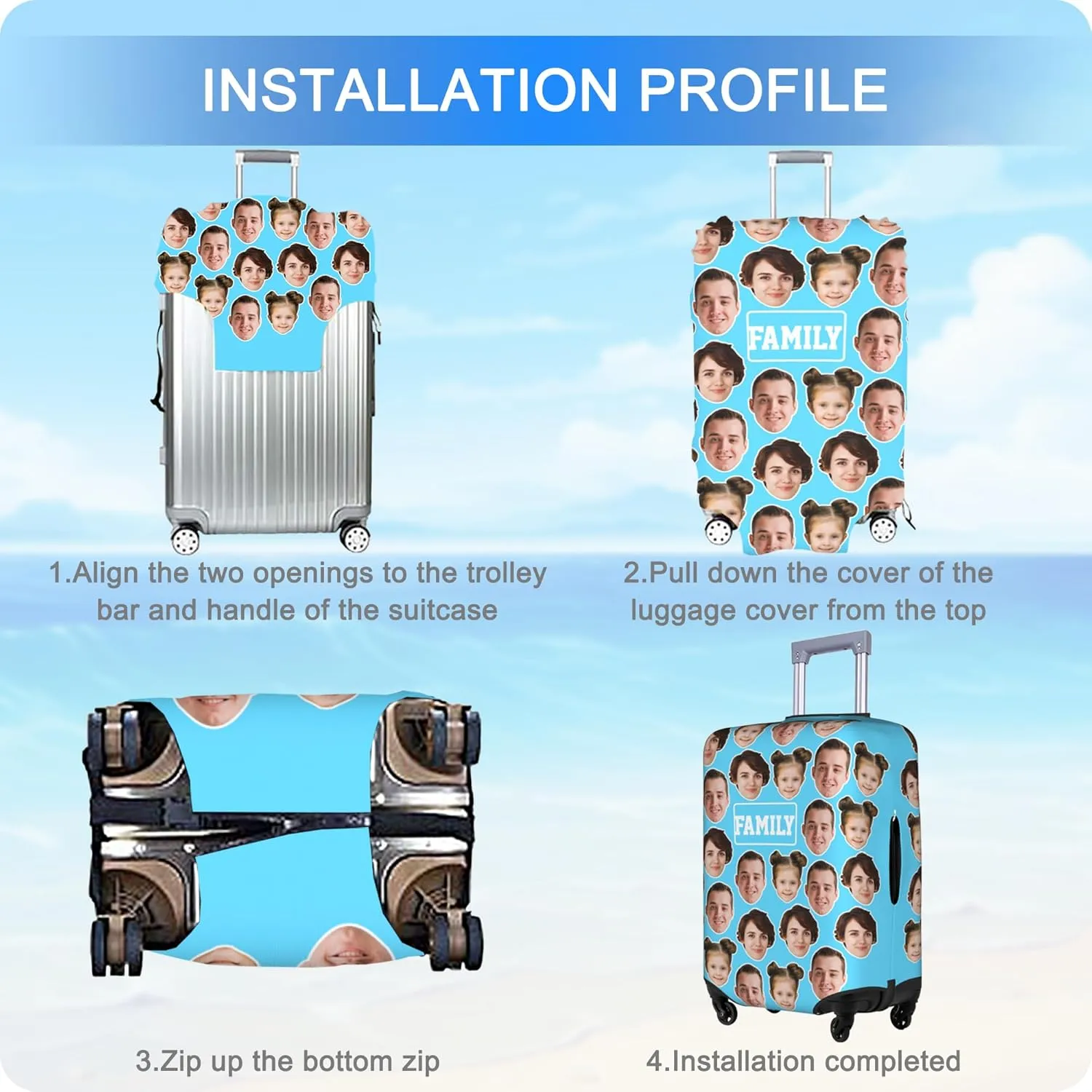 Custom Luggage Cover Personalized Suitcase Cover Add Your Name Photo Text Logo Double Sided Design Customized Elastic Protector Washable luggage cover protector for Travel（S-XL） (Avatar, M)