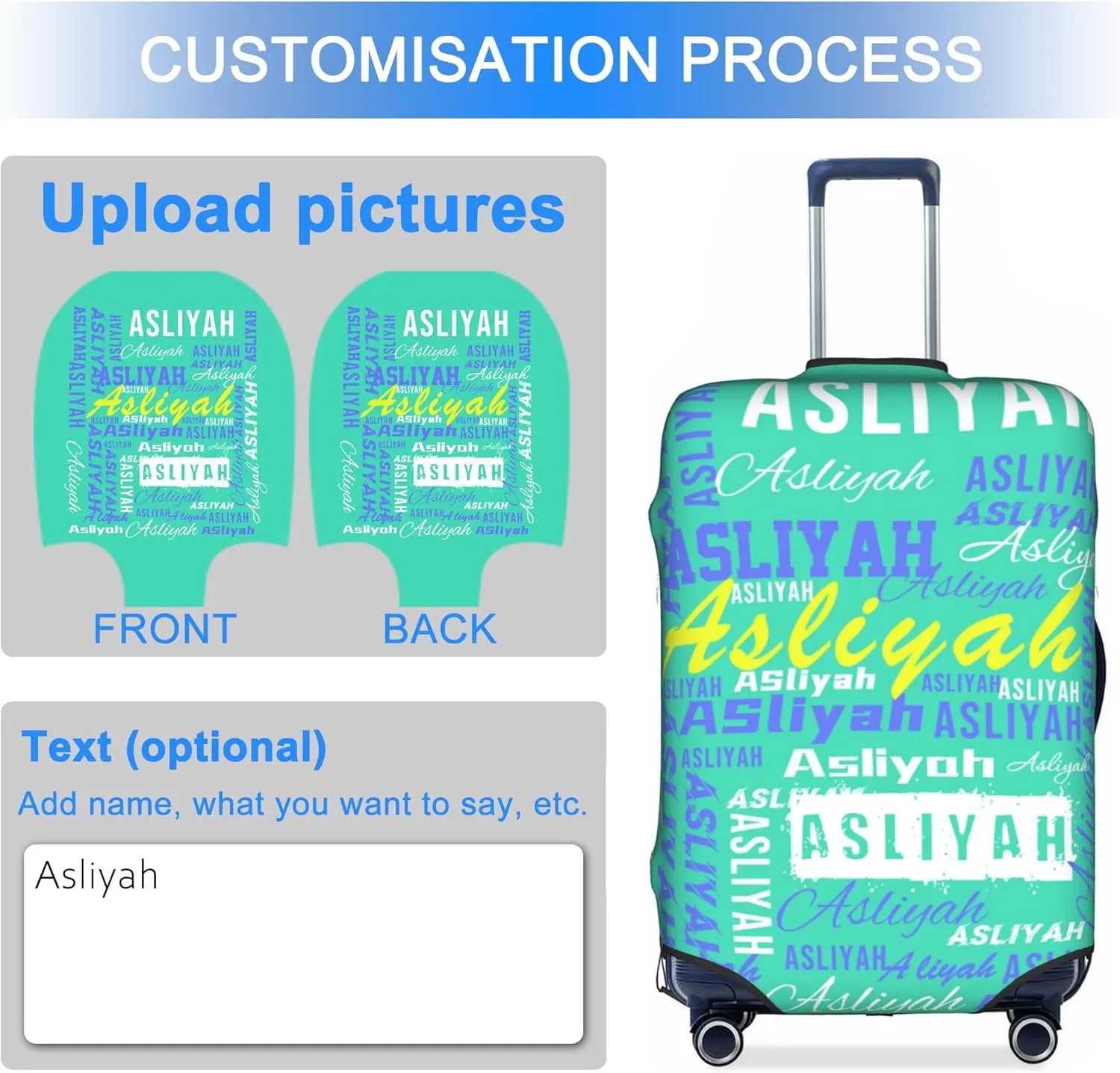 Custom Luggage Cover Personalized Suitcase Cover Add Your Name Photo Text Logo Double Sided Design Customized Elastic Protector Washable luggage cover protector for Travel（S-XL） (Name, XL)