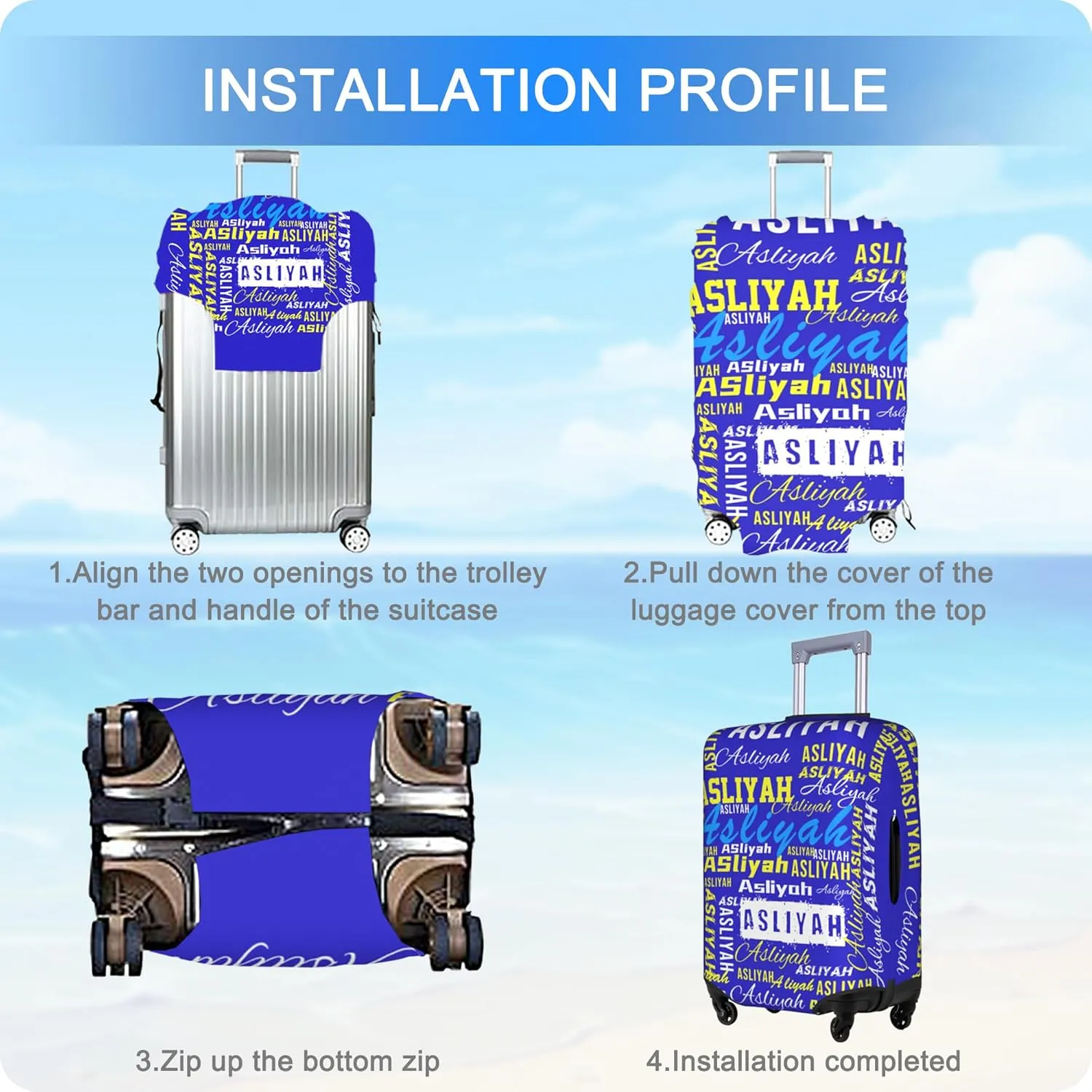 Custom Luggage Cover Personalized Suitcase Cover Add Your Name Photo Text Logo Double Sided Design Customized Elastic Protector Washable luggage cover protector for Travel（S-XL） (Name, XL)