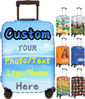 Custom Luggage Cover Personalized Suitcase Cover Add Your Name Photo Text Logo Double Sided Design Customized Elastic Protector Washable luggage cover protector for Travel（S-XL） (White, XL)