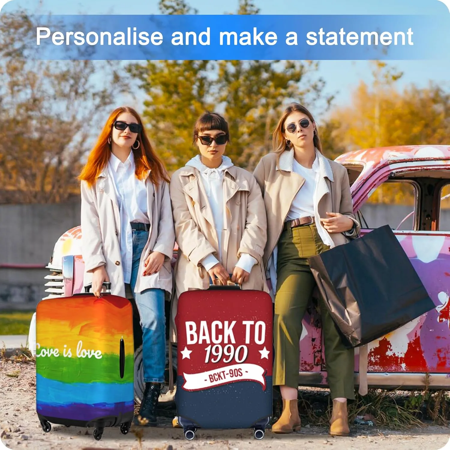 Custom Luggage Cover Personalized Suitcase Cover Add Your Name Photo Text Logo Double Sided Design Customized Elastic Protector Washable luggage cover protector for Travel（S-XL） (White, XL)