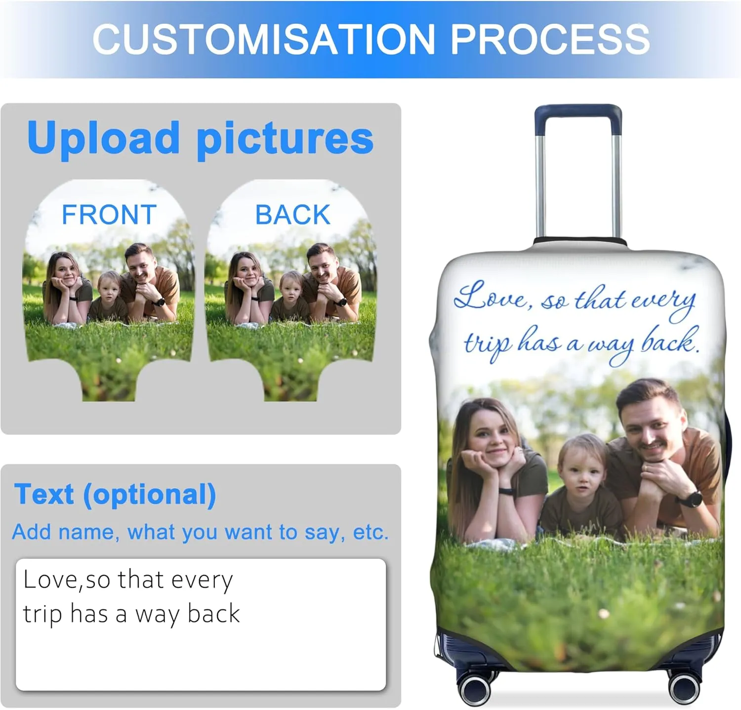 Custom Luggage Cover Personalized Suitcase Cover Add Your Name Photo Text Logo Double Sided Design Customized Elastic Protector Washable luggage cover protector for Travel（S-XL） (White, XL)