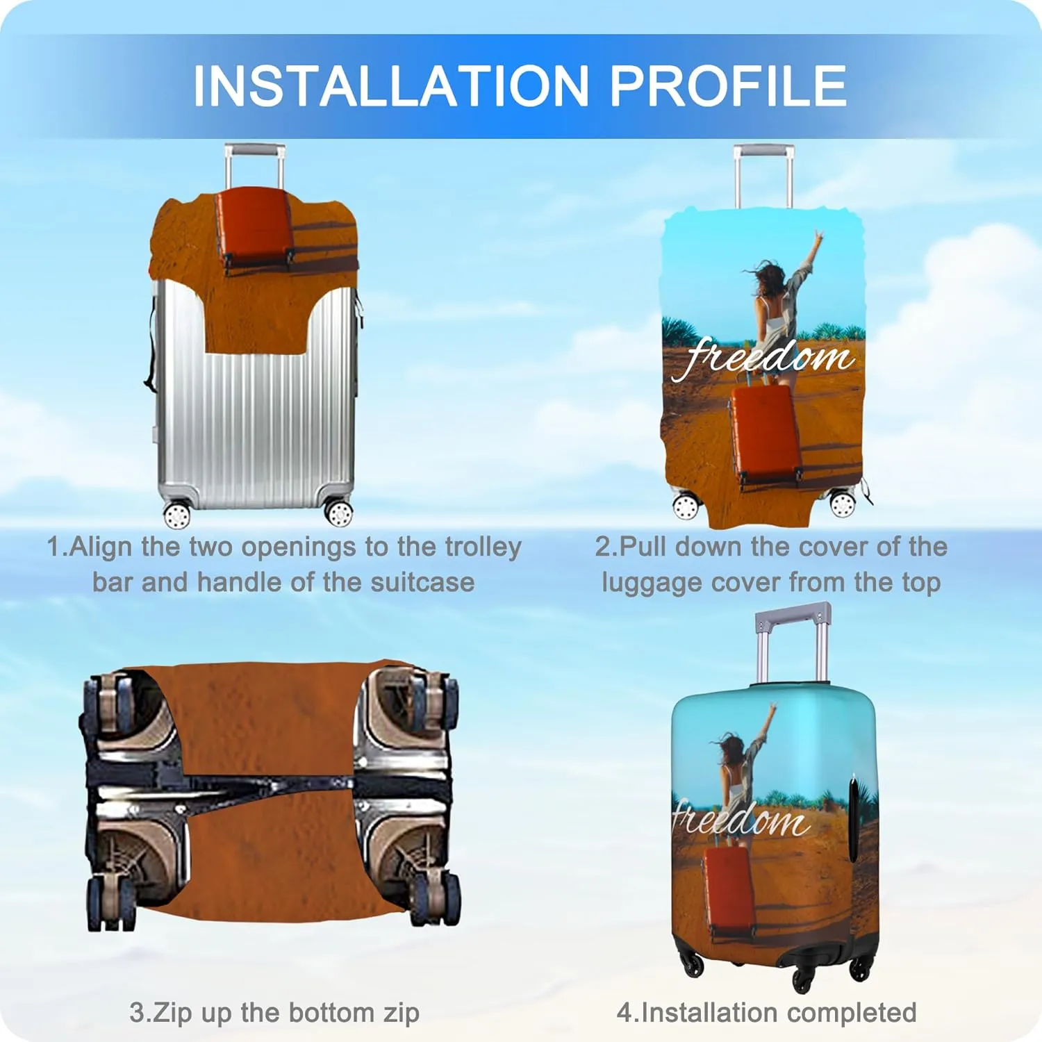 Custom Luggage Cover Personalized Suitcase Cover Add Your Name Photo Text Logo Double Sided Design Customized Elastic Protector Washable luggage cover protector for Travel（S-XL） (White, XL)