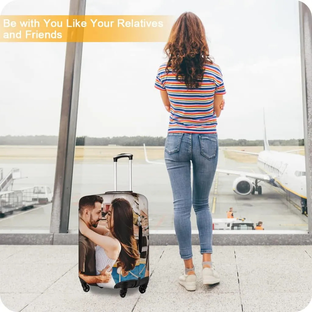 Custom Luggage Cover Personalized Suitcase Cover Add Your Name Photo Text Logo Double Sided Design Customized Elastic Protector Washable luggage cover protector for Travel（S-XL） (White, XL)