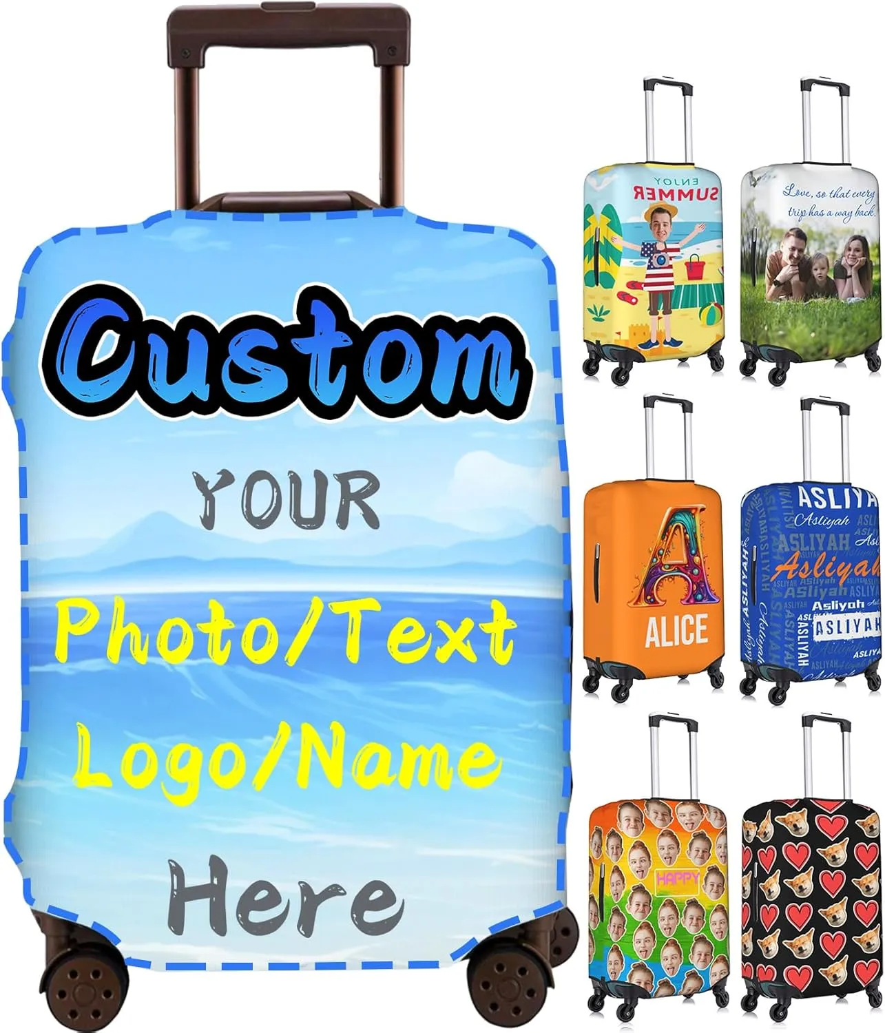 Custom Luggage Cover Personalized Suitcase Cover Add Your Name Photo Text Logo Double Sided Design Customized Elastic Protector Washable luggage cover protector for Travel（S-XL） (White, XL)