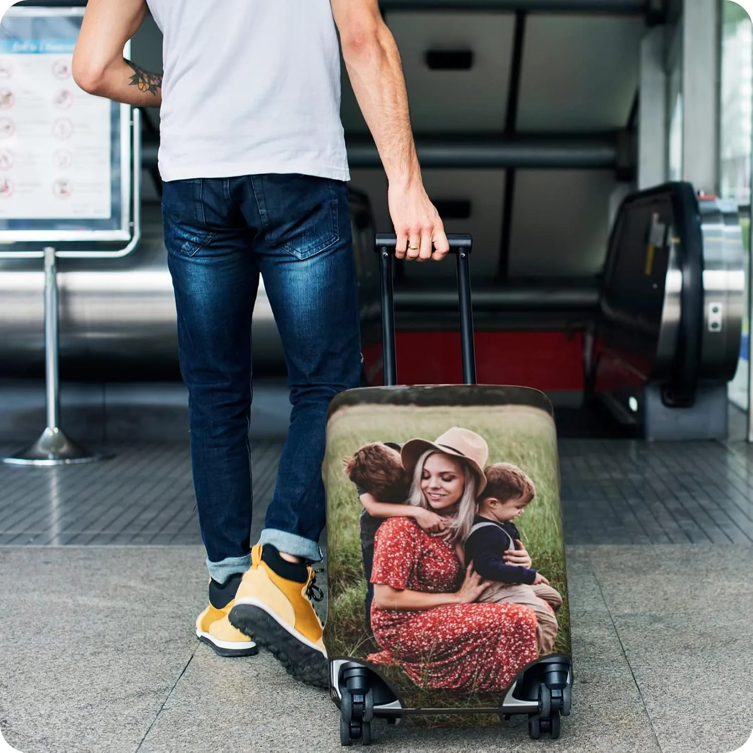 Custom Luggage Cover Personalized Suitcase Cover Add Your Name Photo Text Logo Double Sided Design Customized Elastic Protector Washable luggage cover protector for Travel（S-XL） (White, XL)