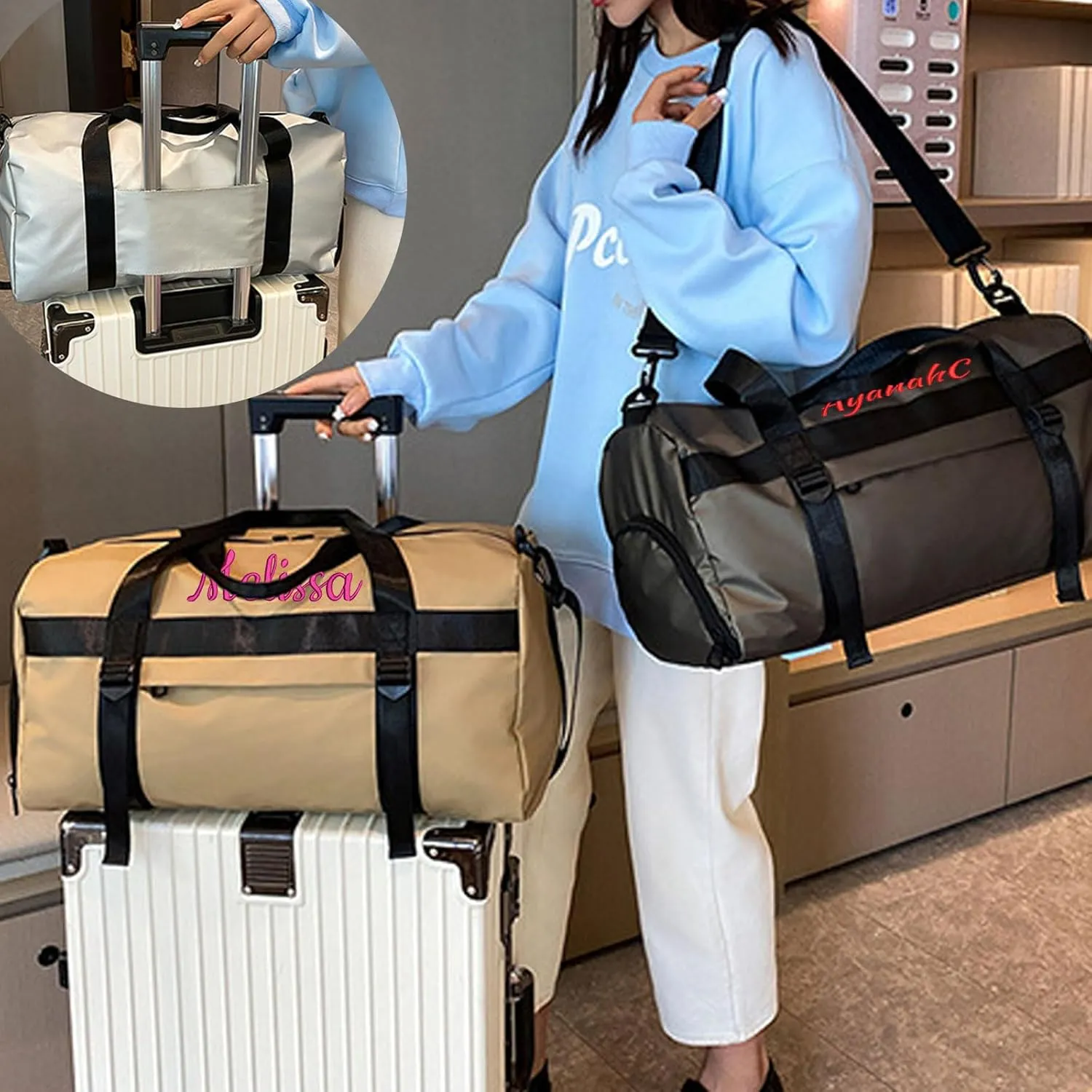Customized Embroidered Text Fitness Duffel Bag, Personalized Waterproof Travel Duffel Bag with Shoe Compartment and Wet and Dry Separation, Suitable for Overnight, Fitness, Travel