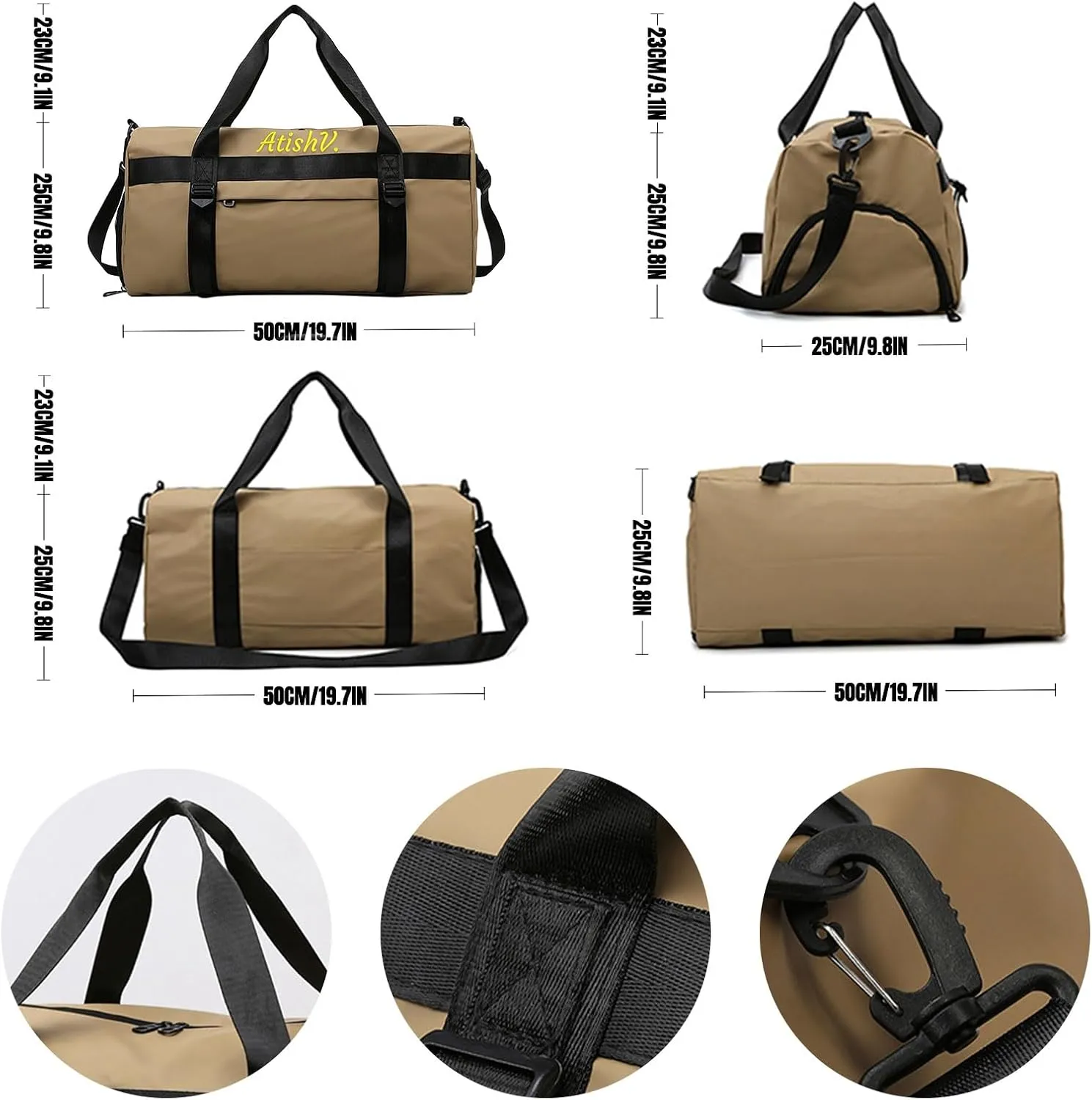 Customized Embroidered Text Fitness Duffel Bag, Personalized Waterproof Travel Duffel Bag with Shoe Compartment and Wet and Dry Separation, Suitable for Overnight, Fitness, Travel