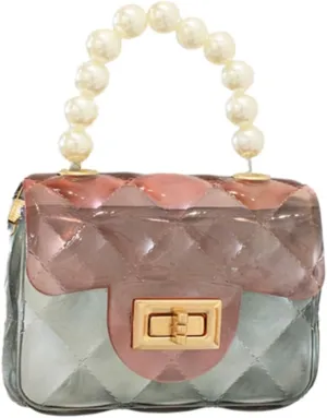 Cute Candy Color Jelly Handbag Crossbody Shoulder Bag Handle Bags Mini Transparent Crossbody with Golden Chain (Black)