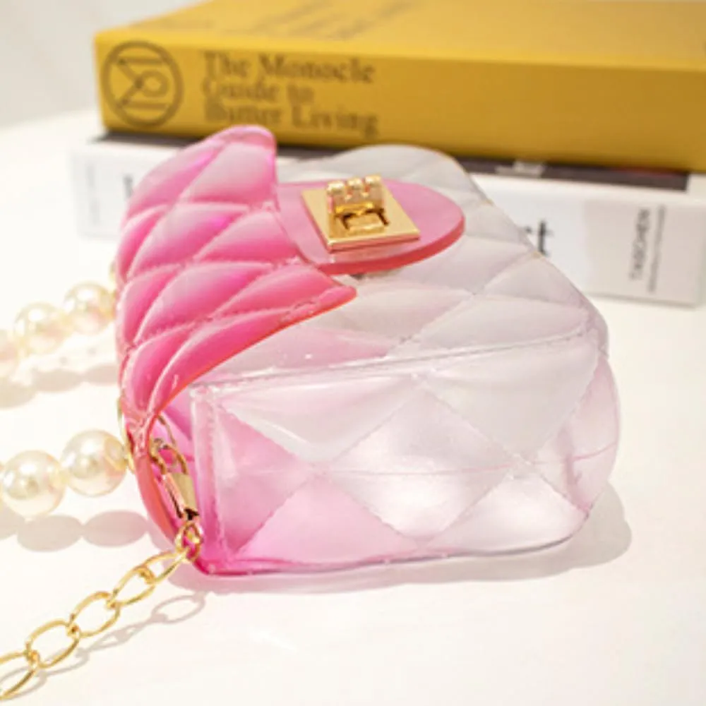 Cute Candy Color Jelly Handbag Crossbody Shoulder Bag Handle Bags Mini Transparent Crossbody with Golden Chain (Black)