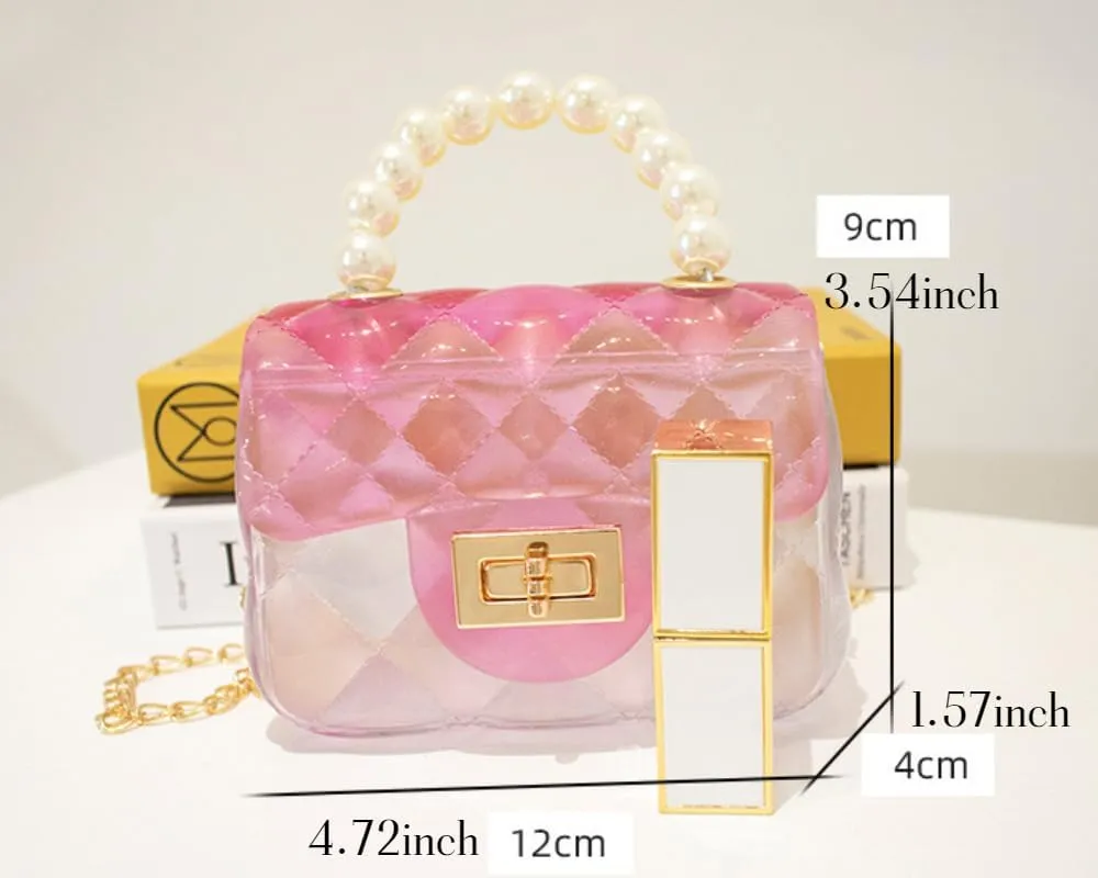 Cute Candy Color Jelly Handbag Crossbody Shoulder Bag Handle Bags Mini Transparent Crossbody with Golden Chain (Black)