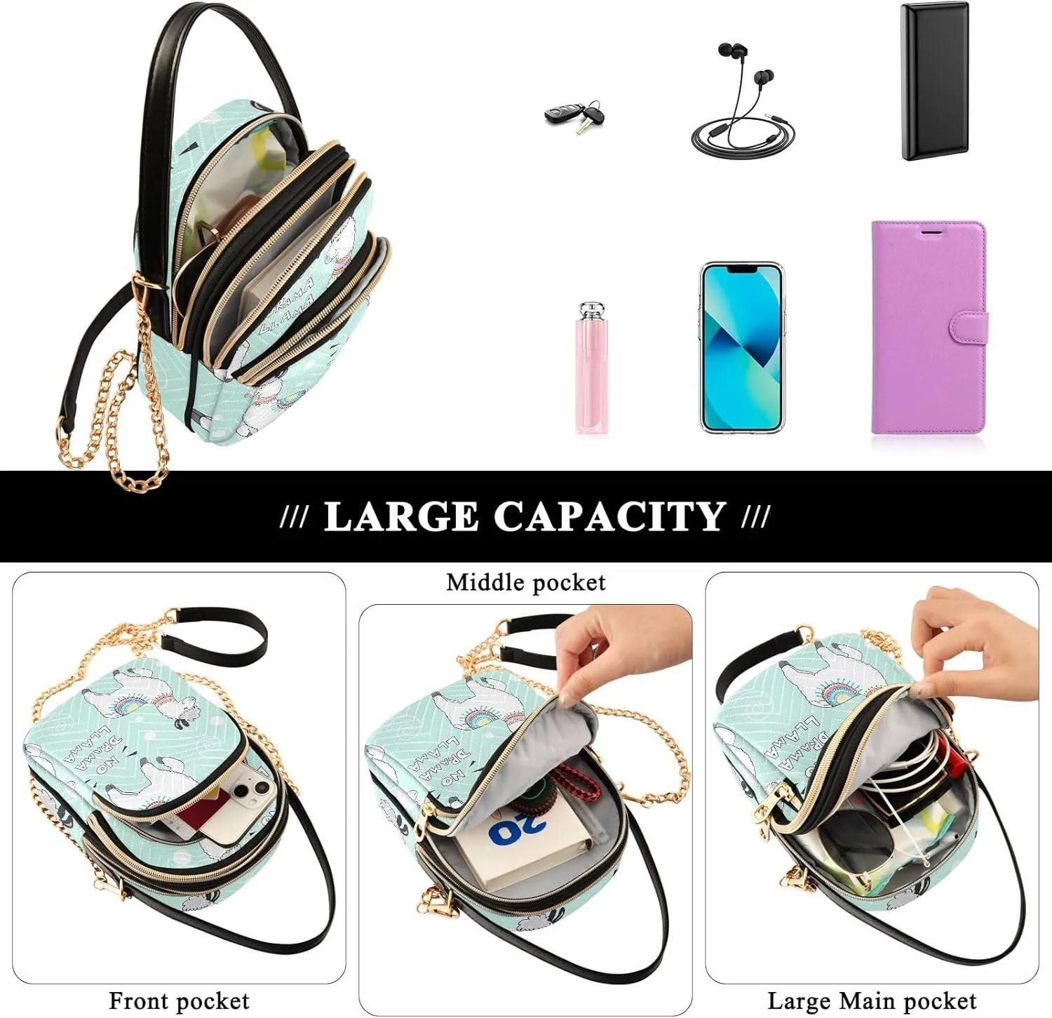 Cute Cow Sunflowers Plaid Quilted Crossbody Purse Crossbody Travel Bags for Women