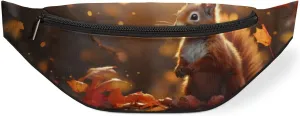 Cute Squirrel Leaves Fanny Pack for Women Men Waist Pack Crossbody Bag with Adjustable Belt for Travel Hiking Running Cycling Festivals