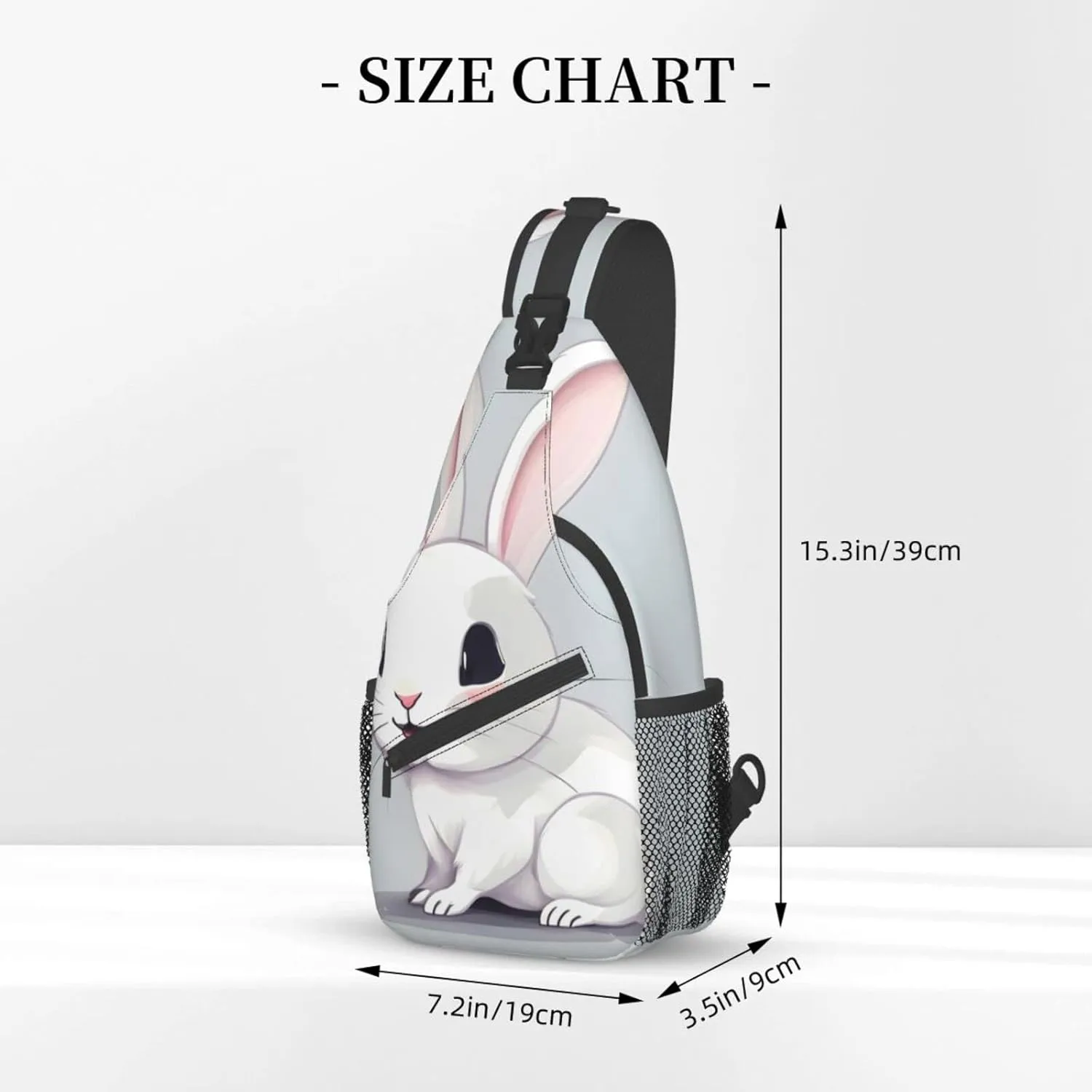 Cute White Rabbit Print Sling Backpack, Sling Bag, Crossbody Chest Bag Daypack, for Hiking Travel