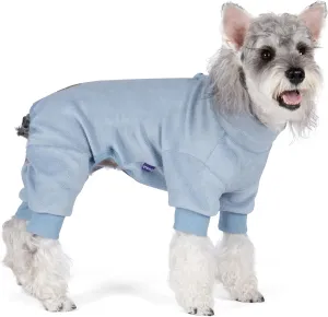 cyeollo Dog Pajamas Medium, Stretchable Fleece Pet Onesie Coat for Small Dogs Pjs Warm Doggie Jumpsuit Soft Cold Weather Dog Clothes Outfits, Light Blue M