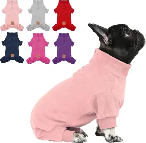 cyeollo Dog Pajamas Warm Fleece Coat Pjs Thermal Sweater Dog Onesie Stretchy Winter Doggie Jumpsuit Pet Outfits for Small Dogs, Pink M
