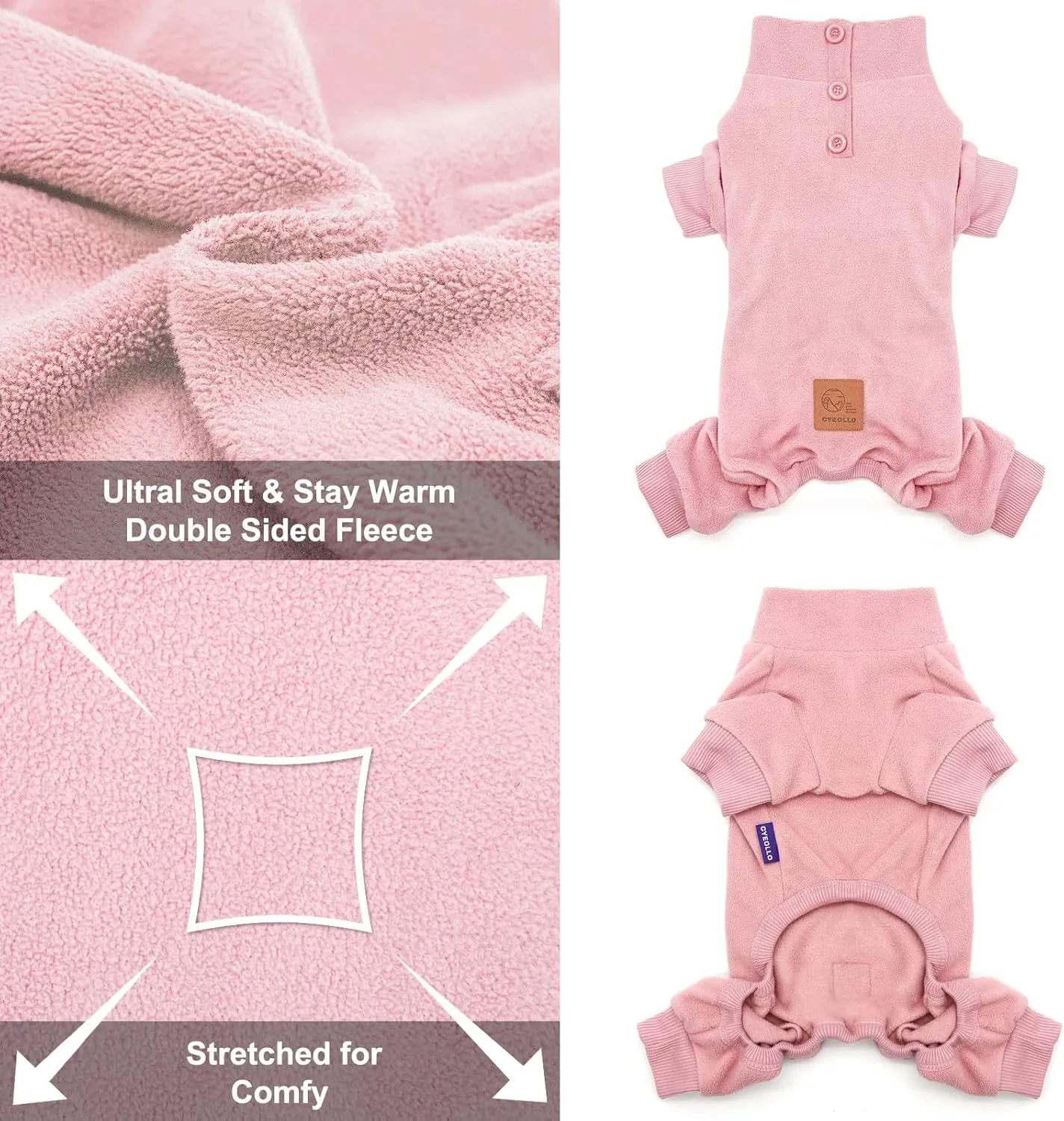 cyeollo Dog Pajamas Warm Fleece Coat Pjs Thermal Sweater Dog Onesie Stretchy Winter Doggie Jumpsuit Pet Outfits for Small Dogs, Pink M