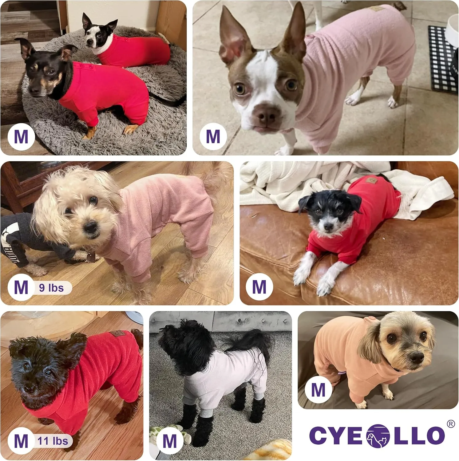 cyeollo Dog Pajamas Warm Fleece Coat Pjs Thermal Sweater Dog Onesie Stretchy Winter Doggie Jumpsuit Pet Outfits for Small Dogs, Pink M