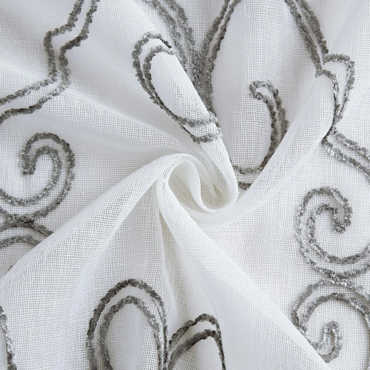 Dainty Home Bathroom 3D Lea Scroll Linen Look Bath Shower Curtain 70" x 72" Water Resistant Polyester Blend Fabric Shower Curtain Washable Perfect Cloth Shower Curtain Decor for Stylish Bathrooms