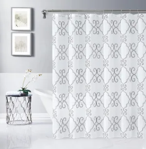 Dainty Home Bathroom 3D Lea Scroll Linen Look Bath Shower Curtain 70" x 72" Water Resistant Polyester Blend Fabric Shower Curtain Washable Perfect Cloth Shower Curtain Decor for Stylish Bathrooms