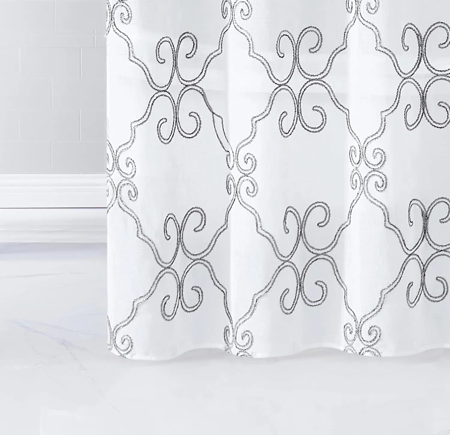 Dainty Home Bathroom 3D Lea Scroll Linen Look Bath Shower Curtain 70" x 72" Water Resistant Polyester Blend Fabric Shower Curtain Washable Perfect Cloth Shower Curtain Decor for Stylish Bathrooms