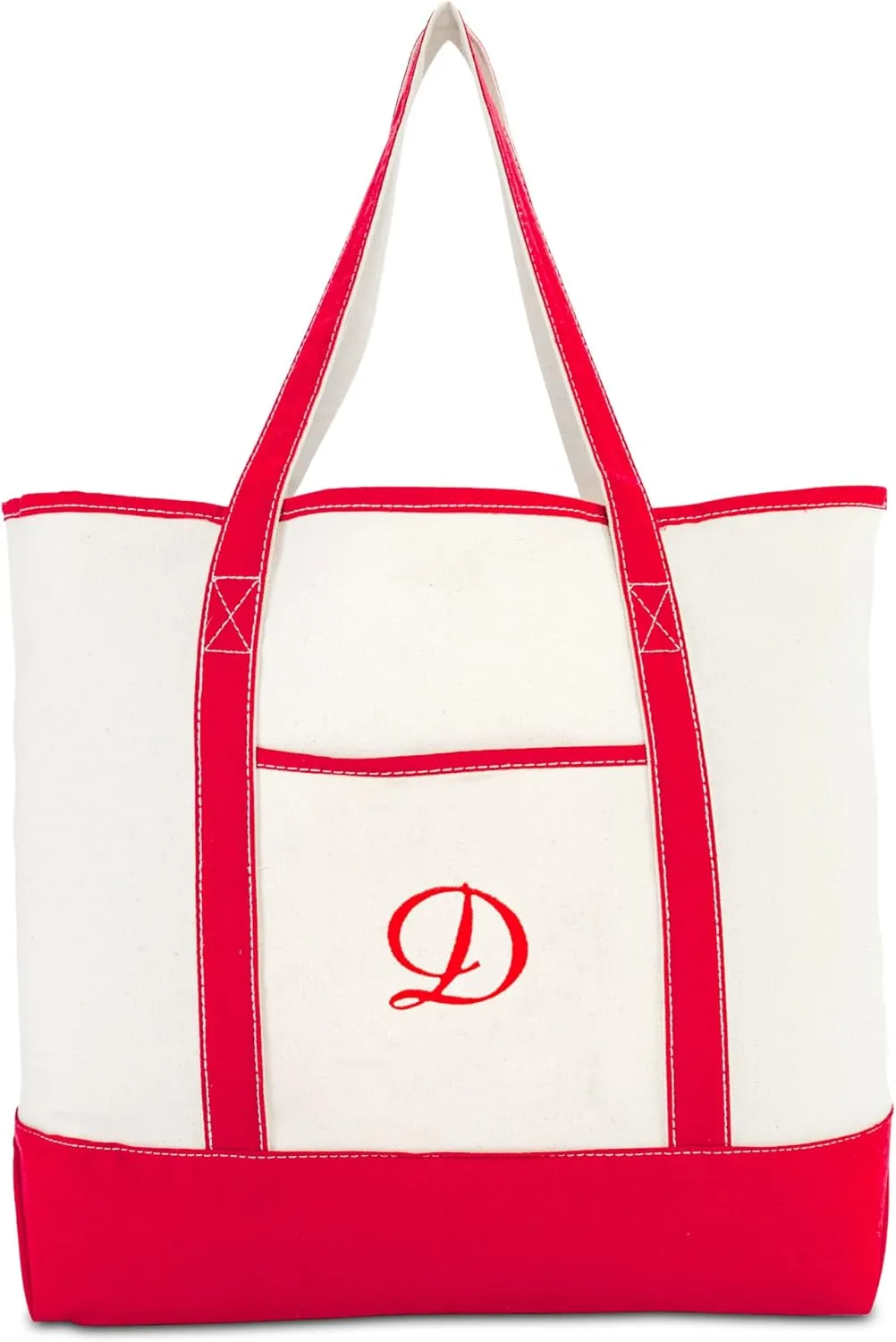 DALIX Monogram Bag Personalized Tote For Women Open Top Red Initial A-Z