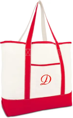 DALIX Monogram Bag Personalized Tote For Women Open Top Red Initial A-Z