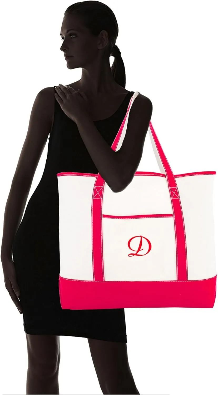 DALIX Monogram Bag Personalized Tote For Women Open Top Red Initial A-Z