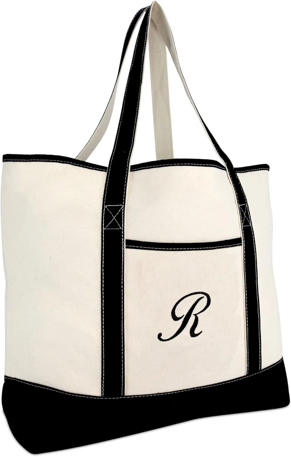 DALIX Monogram Bag Personalized Totes For Women Open Top Black Letter A-Z