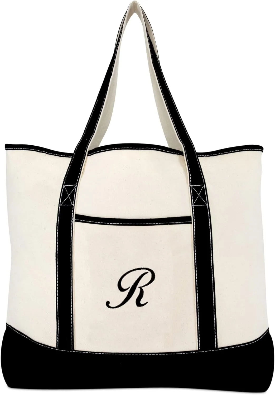 DALIX Monogram Bag Personalized Totes For Women Open Top Black Letter A-Z