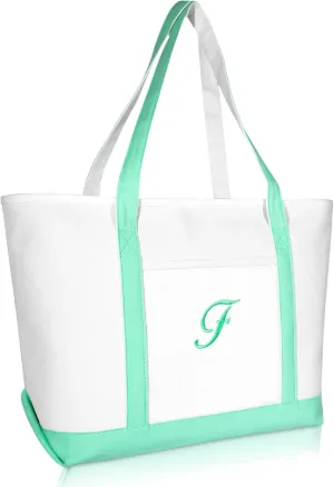 DALIX Women's Premium Tote Bag Shoulder Bags Monogrammed Mint Green A - Z