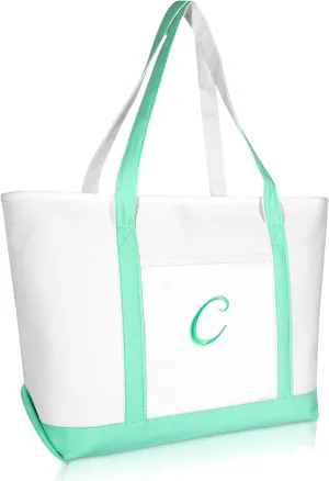 DALIX Women's Premium Tote Bag Shoulder Bags Monogrammed Mint Green A - Z