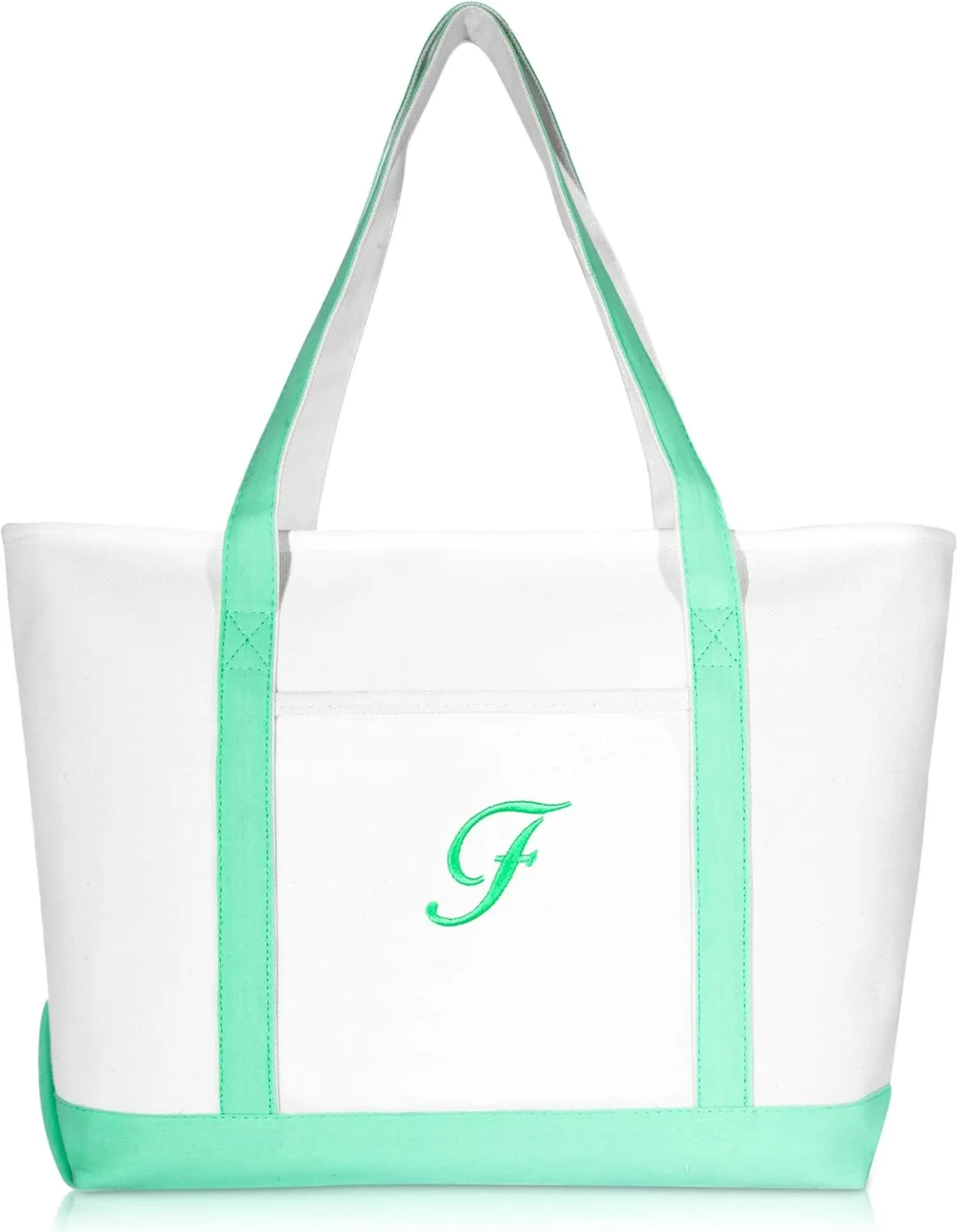 DALIX Women's Premium Tote Bag Shoulder Bags Monogrammed Mint Green A - Z