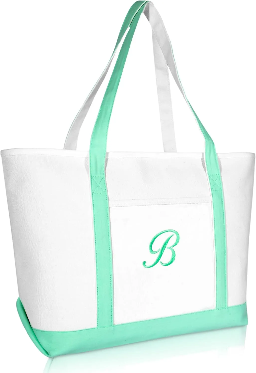 DALIX Women's Premium Tote Bag Shoulder Bags Monogrammed Mint Green A - Z