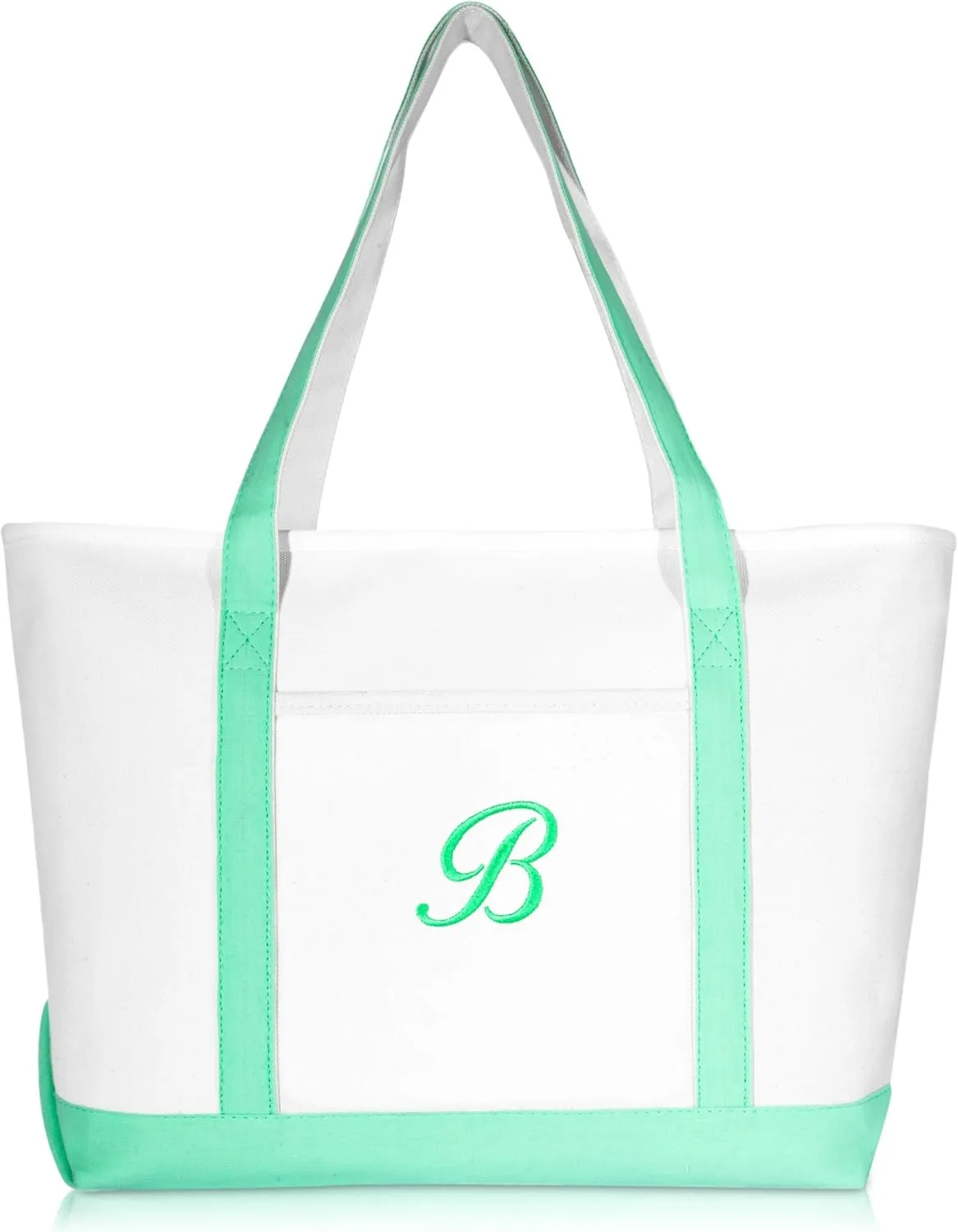 DALIX Women's Premium Tote Bag Shoulder Bags Monogrammed Mint Green A - Z
