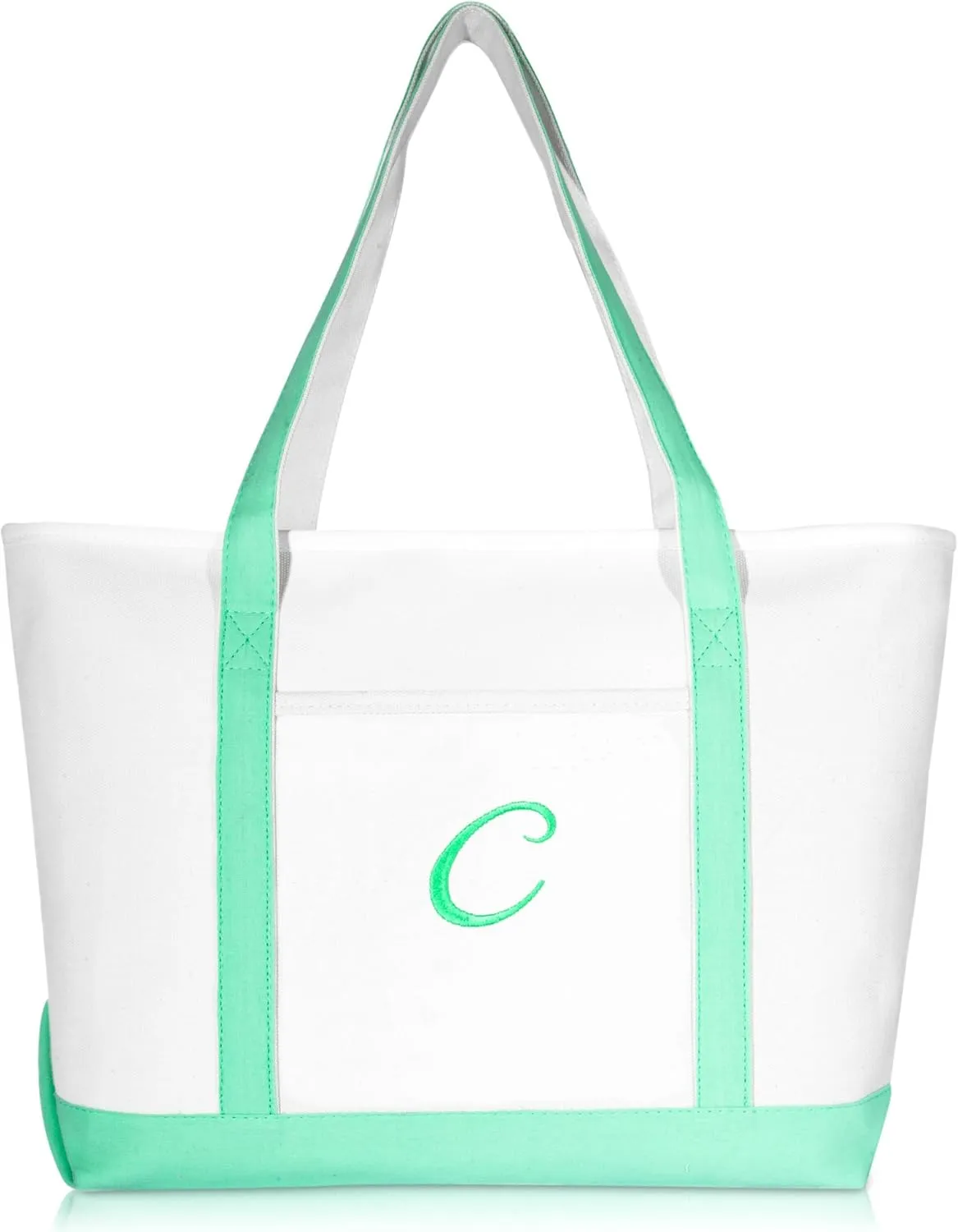 DALIX Women's Premium Tote Bag Shoulder Bags Monogrammed Mint Green A - Z