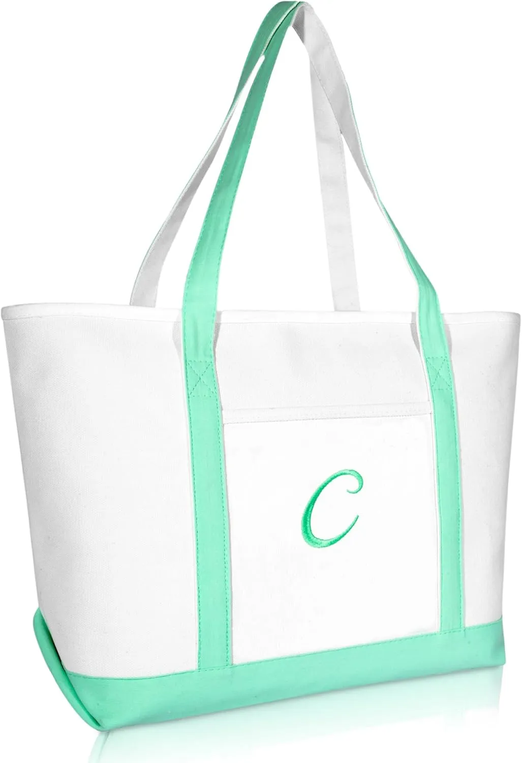 DALIX Women's Premium Tote Bag Shoulder Bags Monogrammed Mint Green A - Z