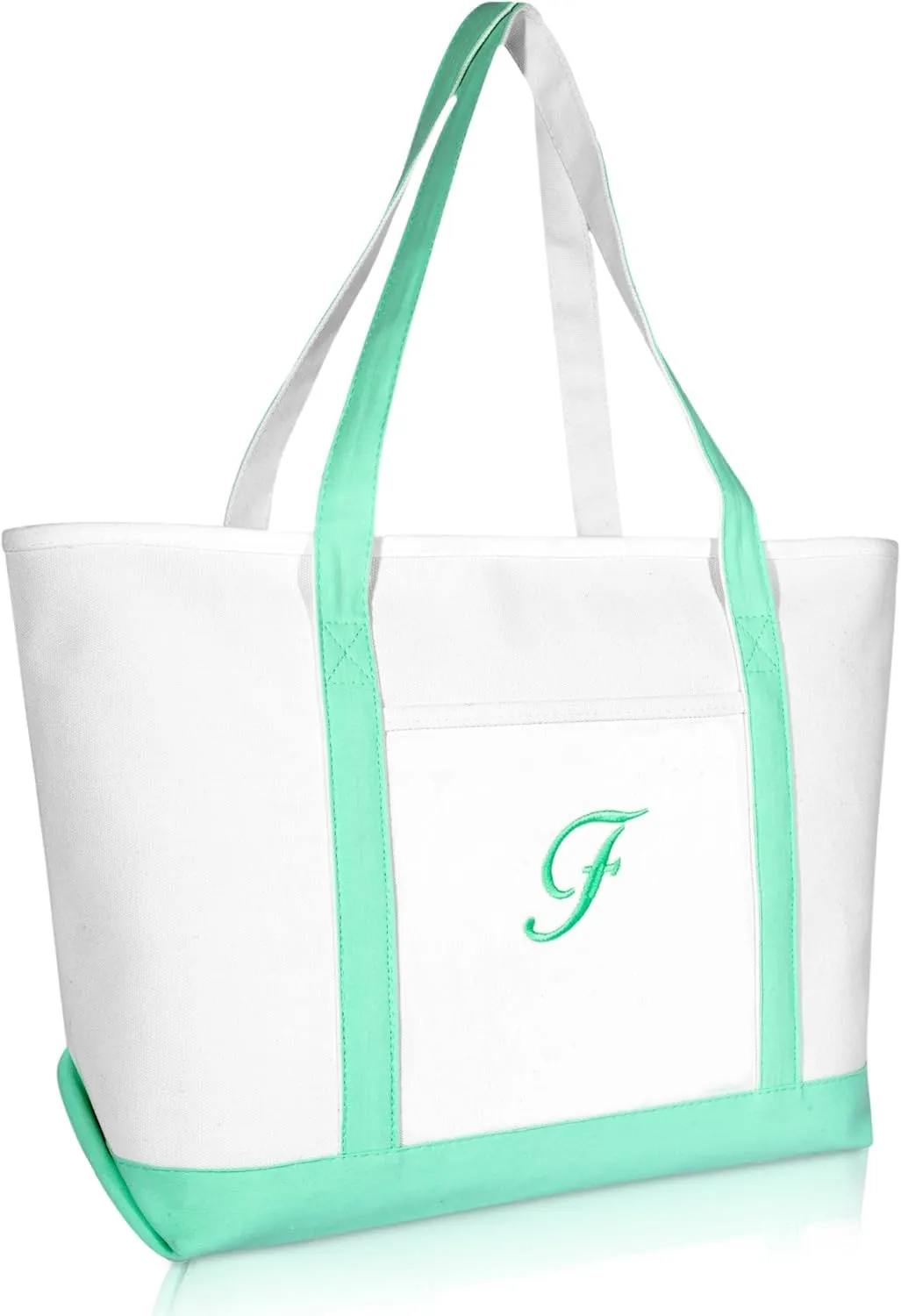 DALIX Women's Premium Tote Bag Shoulder Bags Monogrammed Mint Green A - Z
