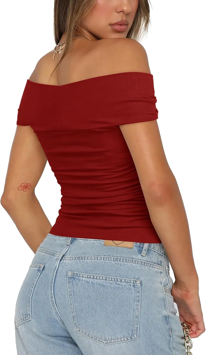 Darong Women Summer Twist Knot Front Off The Shoulder Tank Tops Cap Sleeve Going Out Shirts Slim Fitted Y2K Outfits