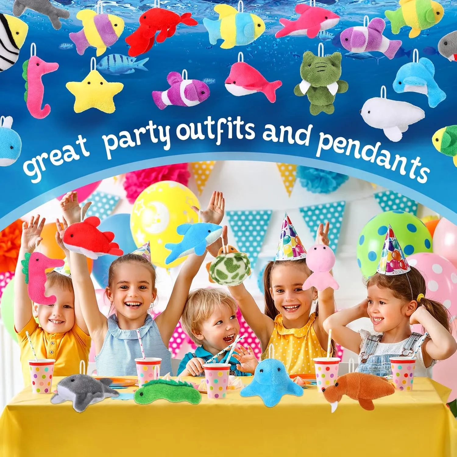Deekin 100 Pack Mini Stuffed Animals Bulk Small Plush Animal Toys Tiny Stuffed Critter Keychain Set for Kids Party Favors School Prizes Gift Bags Fillers(Sea Animals)