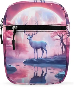 Deer at Moon Night Small Crossbody Bag Mini Shoulder Bag Purse Travel Passport Wallet Bag for Women Men