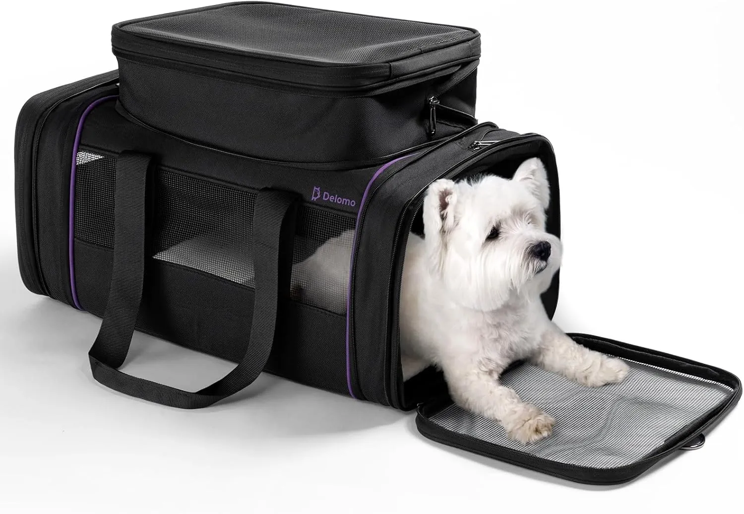 DELOMO Airline Approved Cat and Dog Carrier: Expandable Pet Carrier for Small Dogs, Cats up to 15 Lbs - Fits Major Airlines (17" x 11" x 8.6")