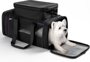 DELOMO Airline Approved Cat and Dog Carrier: Expandable Pet Carrier for Small Dogs, Cats up to 15 Lbs - Fits Major Airlines (17" x 11" x 8.6")
