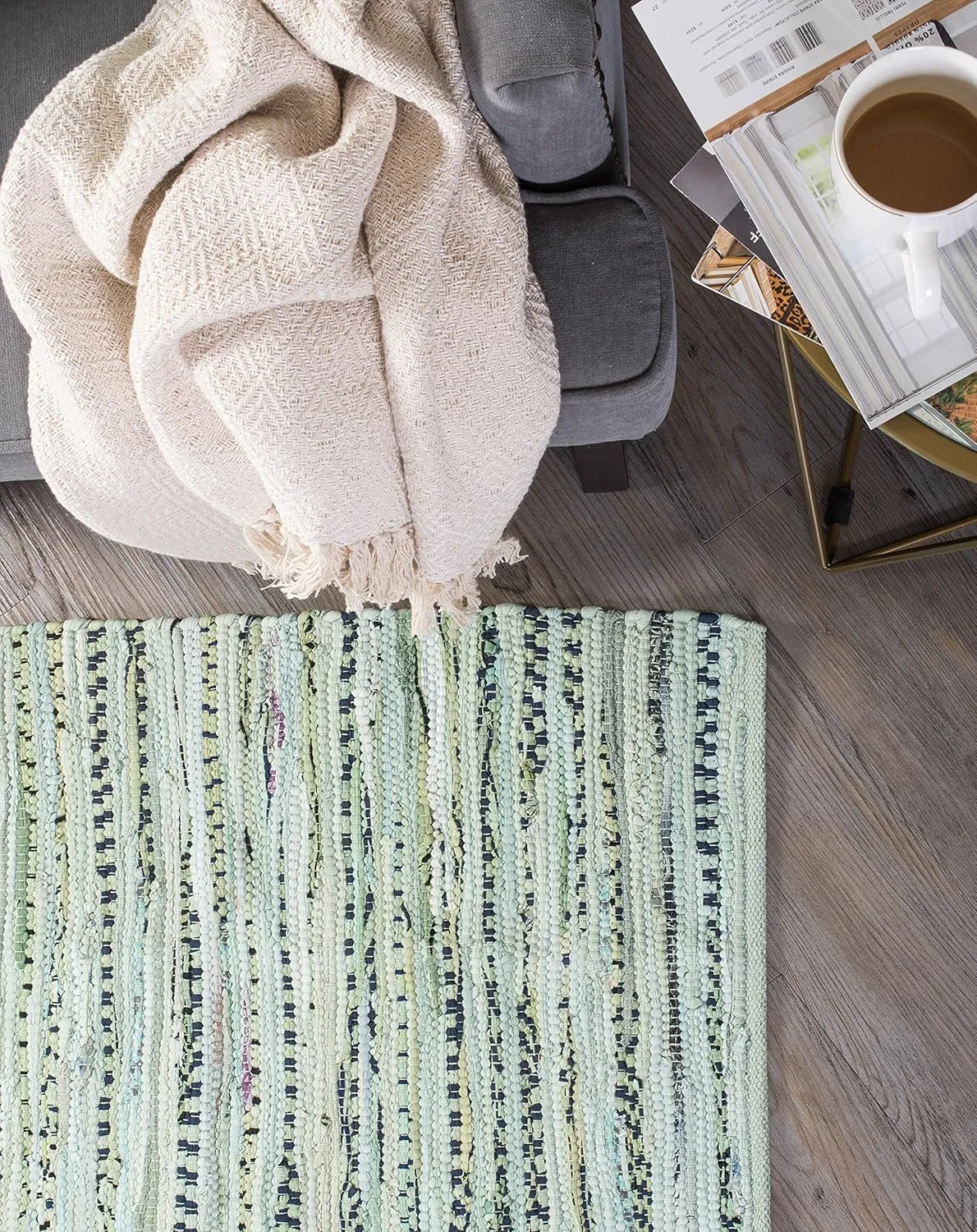 DII Chindi Home Collection Handwoven Multicolor Area Rag Rug, 20x31.5, Mint Green