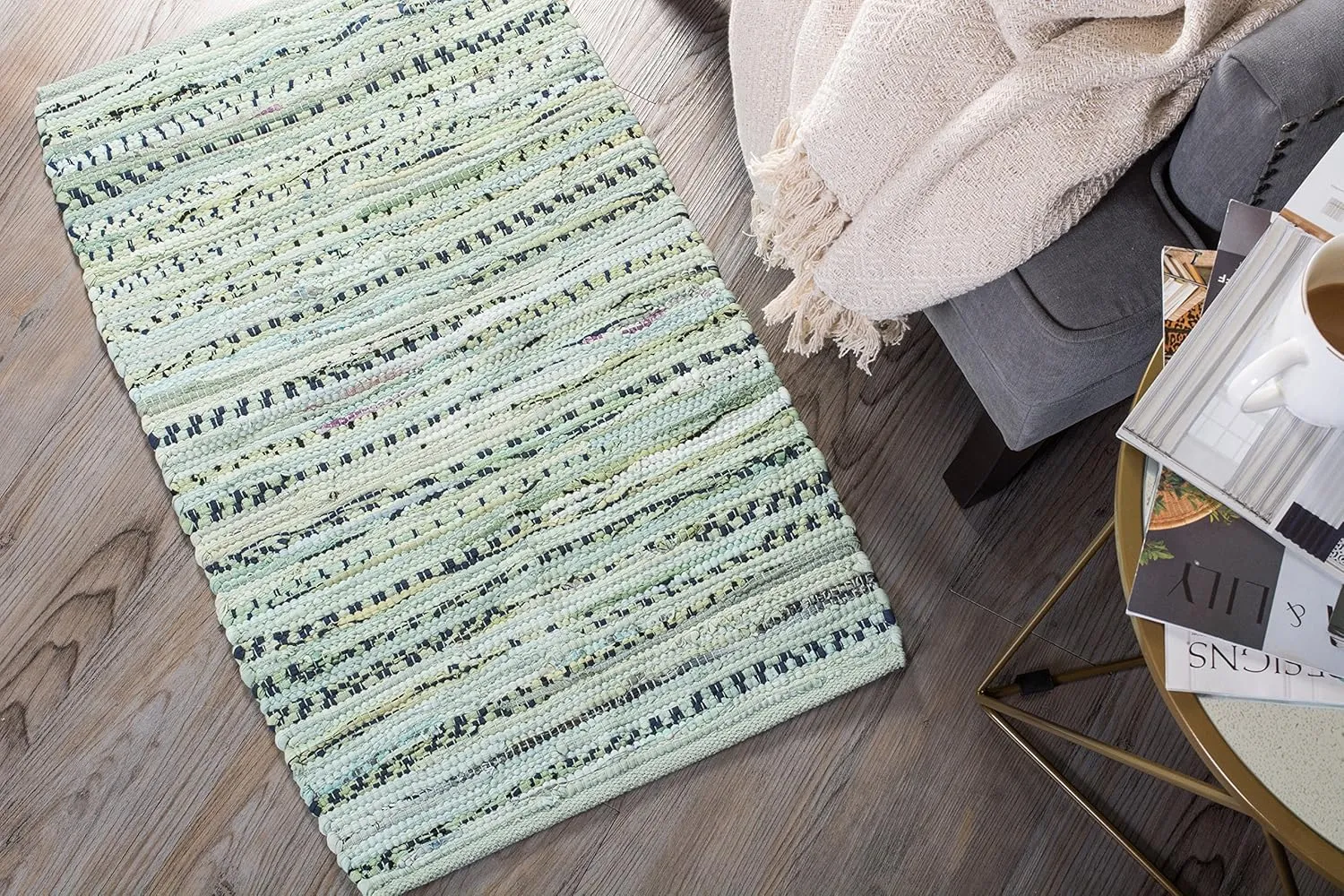 DII Chindi Home Collection Handwoven Multicolor Area Rag Rug, 20x31.5, Mint Green