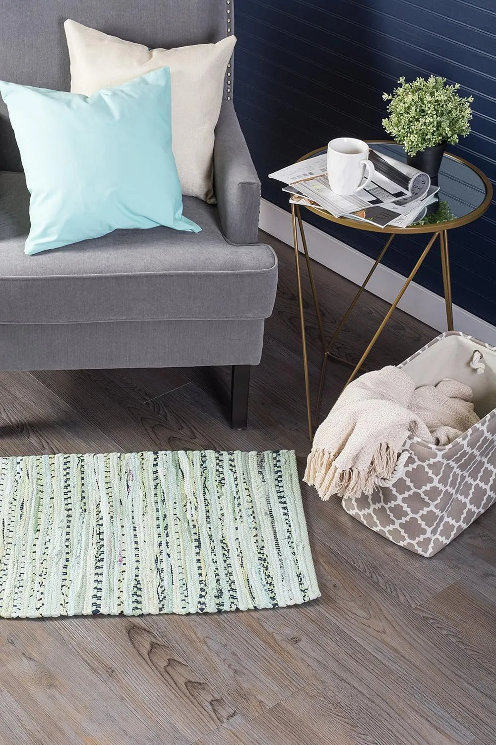 DII Chindi Home Collection Handwoven Multicolor Area Rag Rug, 20x31.5, Mint Green